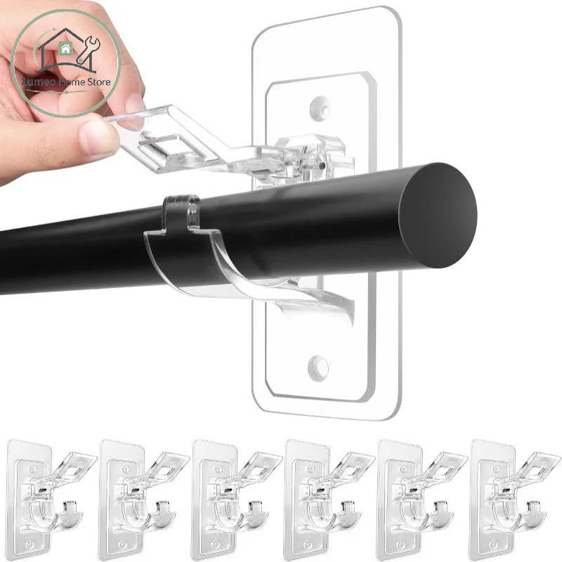 2Pcs Curtain Rod Clip Hook Stable Grip Shower Curtain Rod Hanging Holder Household Fixed Clip Hanging Hook Holder Kitchen Towel