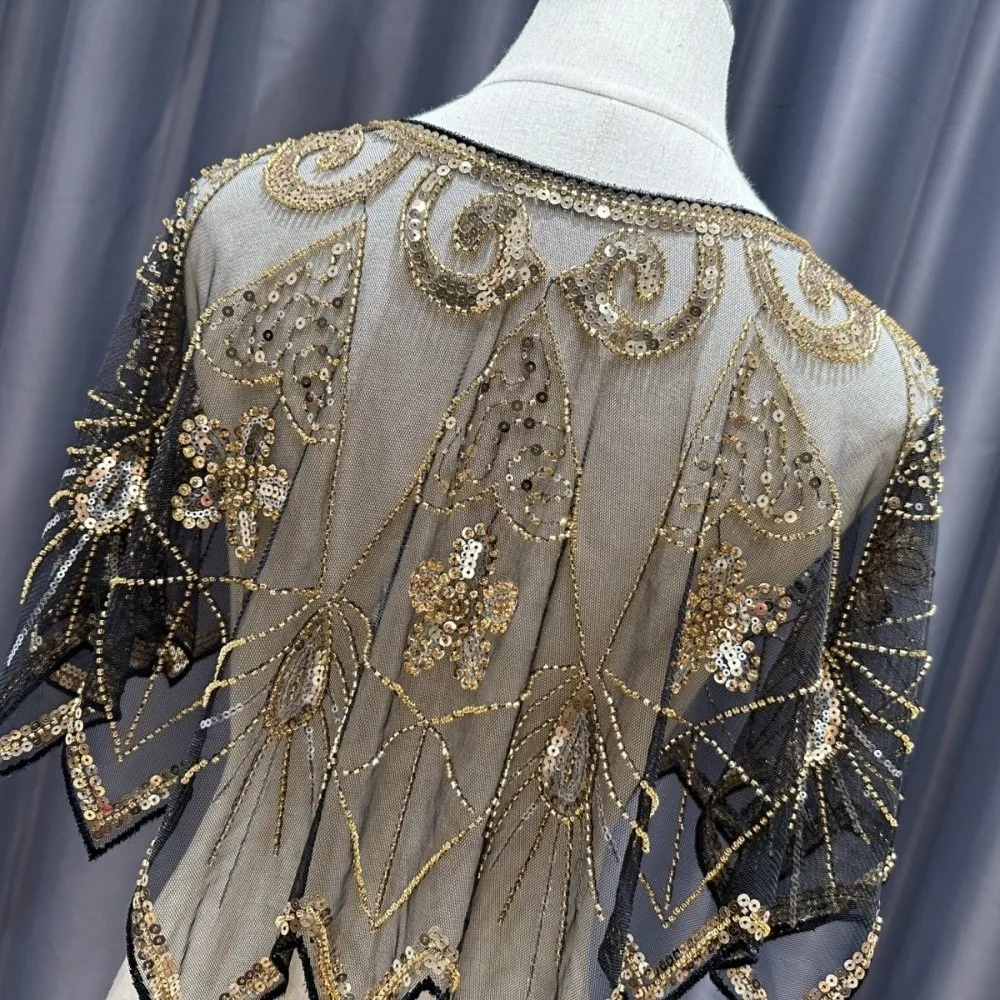 

Модная шаль 1920-х годов со сверкающими блестками и кружевной накладкой, вечерняя короткая шаль