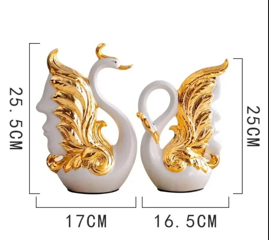 

2PCS Creative Ceramic Swan Ornament Home Decoration Crafts TV Cabinet Office Statues Accessories Wedding Gift Figurines