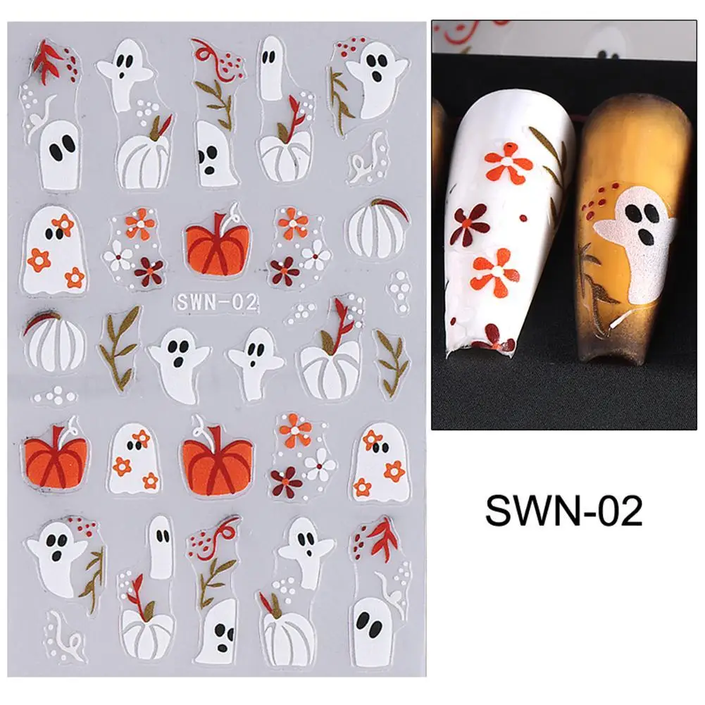 

Luminous Halloween Spooky Nail Stickers White Ghost Pumpkin Design Decals Glow in The Dark Manicure Nail Art Decorations