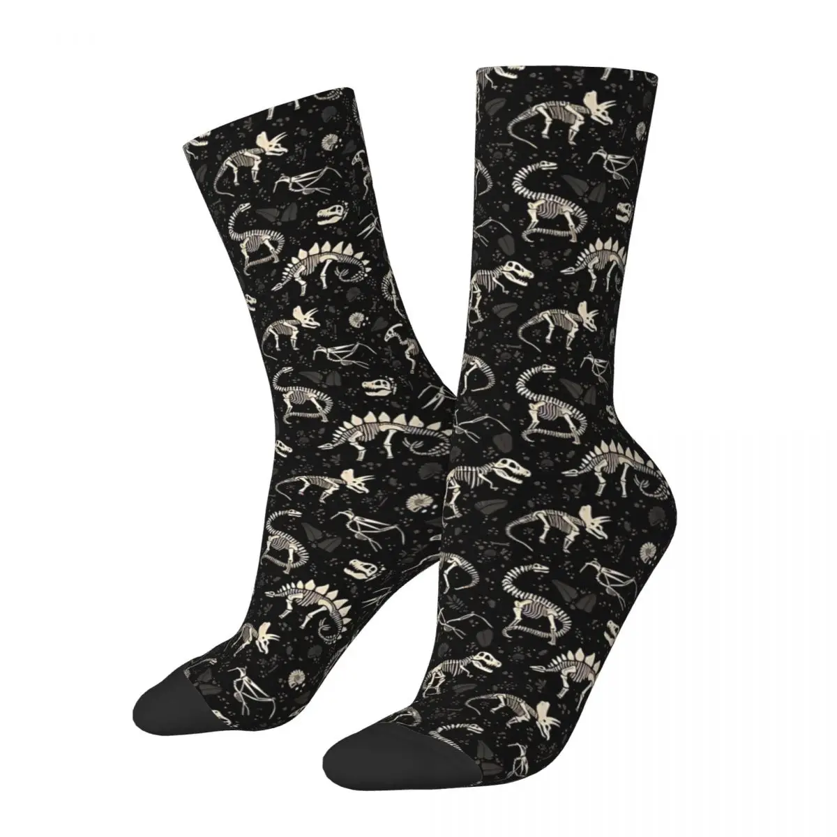 Funny Men's Socks Excavated Dinosaur Fossils Vintage Hip Hop Crazy Crew Sock Gift Pattern Printed