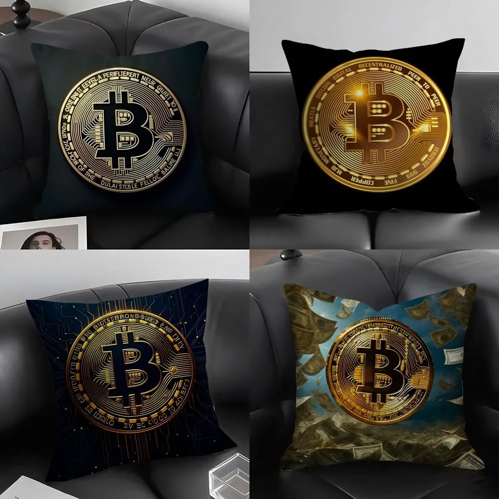 1Pc Personalized Bitcoin Fashion Pattern Throw Pillow, Double-Sided Printing Design, Soft Plush Cushion with Insert,Perfect Gift
