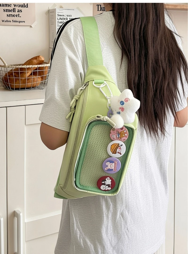 Neue süße Anime Ita Bag – Stylische Damen-Outdoor-Fahrrad-Umhängetasche, transparente Bauchtasche für Mädchen, DIY Comic-Display-Schultertasche – Detail 7