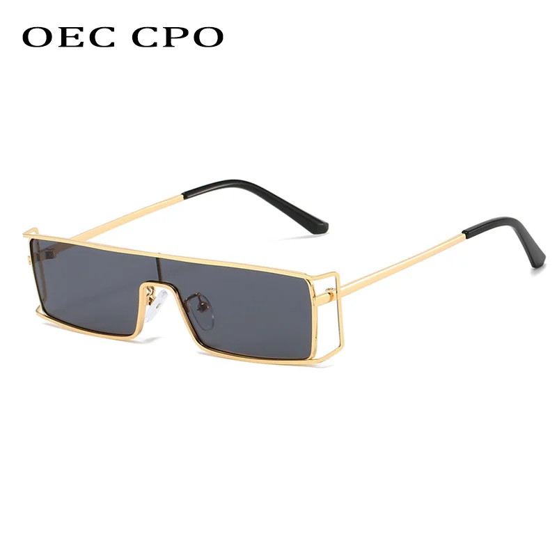 

OEC CPO New Small Rectangle One Piece Women Sunglasses For Men Vintage Metal Black Eyewear Square Sun Glasses