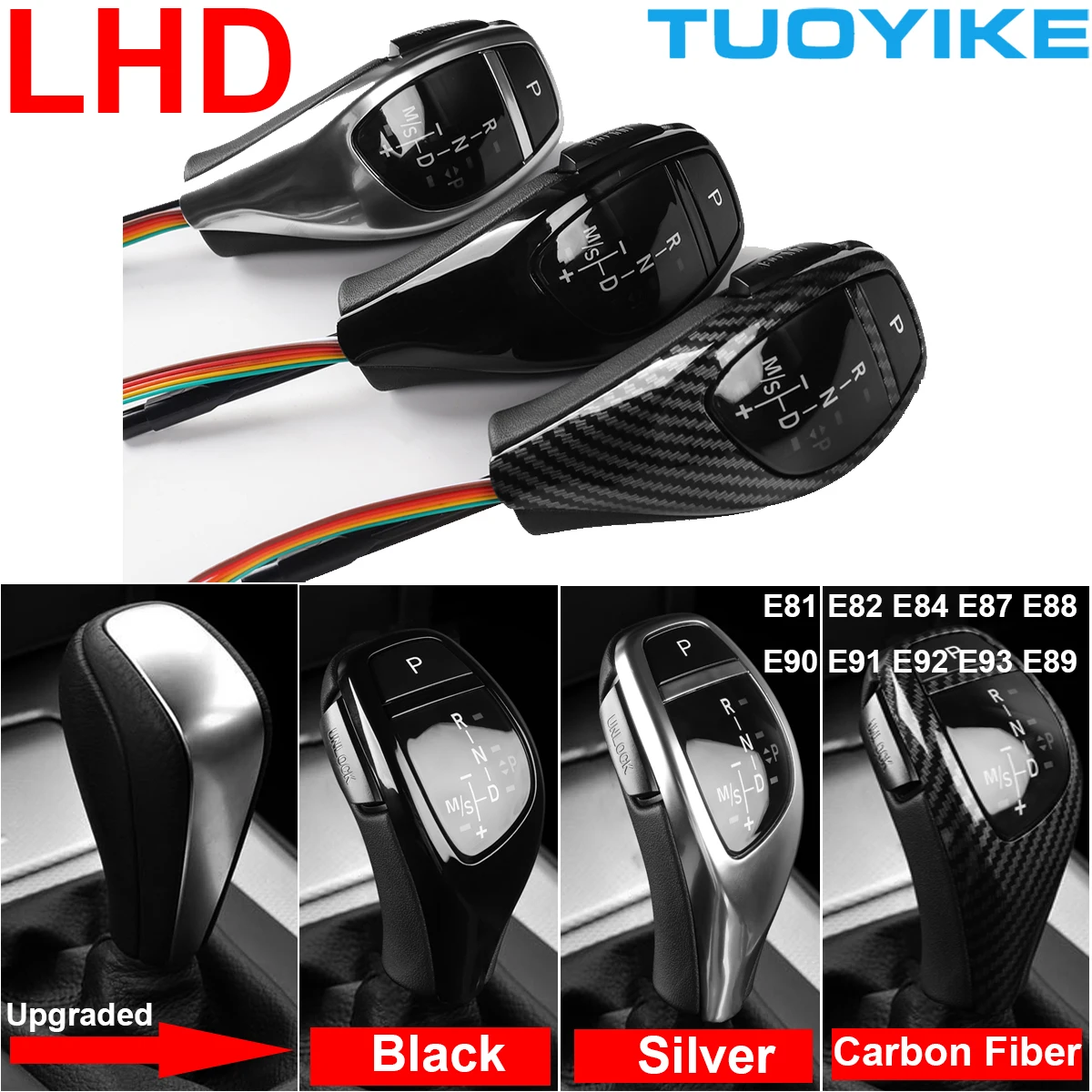 

LHD LED Automatic Gear Shift Lever Knob Trim Upgrade M Sport Style For BMW 1 3-Series E81 E82 E84 E87 E88 E90 E91 E92 E93 Z4 E89