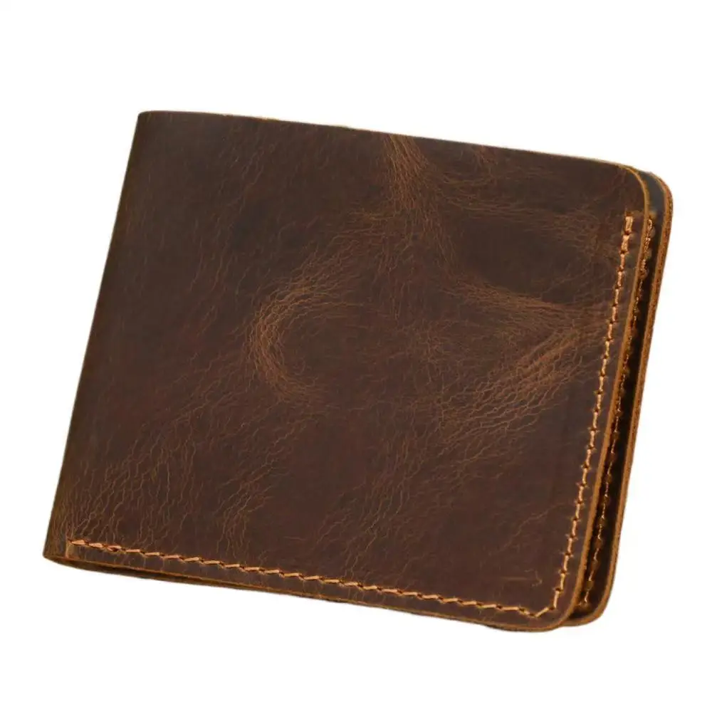 LION VERA Men's High end Crazy Horse Leather Wallet 4-inch Large Capacity Multi layer Money Bag Retro Credit Card Cash Clip