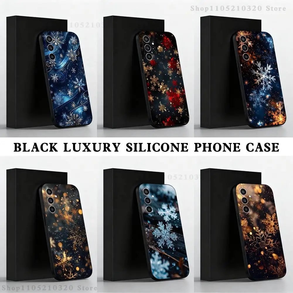 

Beautiful Snowflak Christmas Phone Case For Samsung S 25,24,23,22,30,21,10,9,Ultra,Plus,Lite,FE,4,5 G Black Soft Case