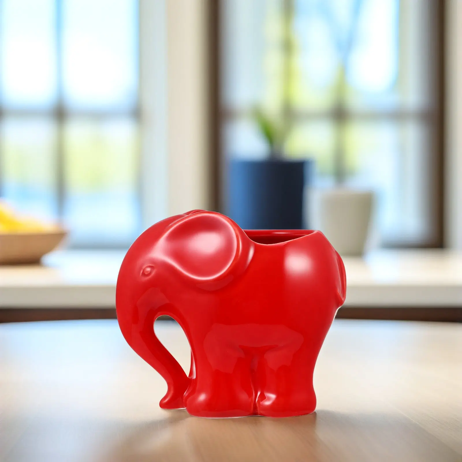 Ceramic Elephant Succulent Planter Pot with Drainage Hole for Home Office Desk Decoration