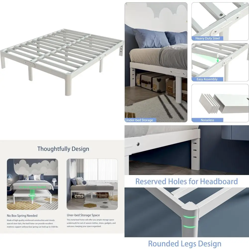 

12 Inch High Metal Full Size Bed Frame - No Box Spring Required, Heavy Duty 3500 LB Capacity, Easy DIY Headboard Assembly
