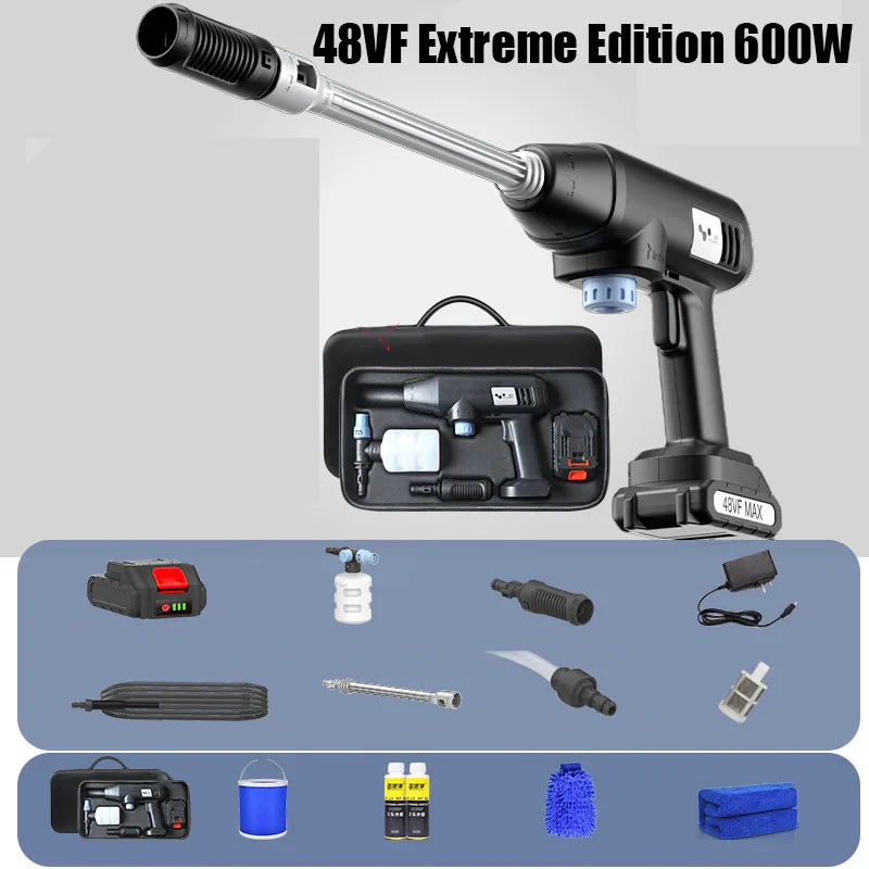 Cordless Car Wash 150-600W 24V 48Vf Strong Power Portable High Pressure Water Pump Foam Launcher Cleaning Car Equipment