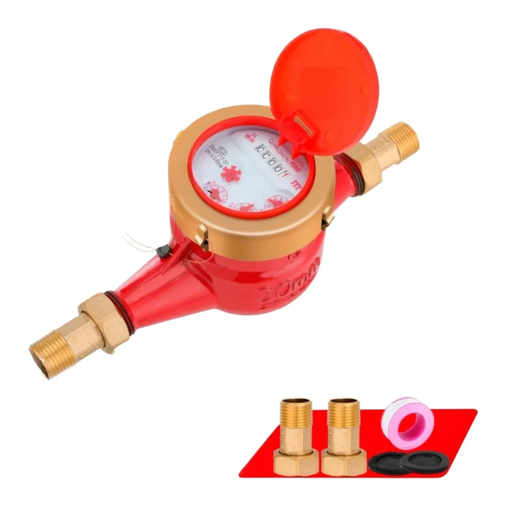 Water Meter DN20/6 Points Rotary Wing Type for High Temperature Resistance up to 90C with Three Pointer Indication