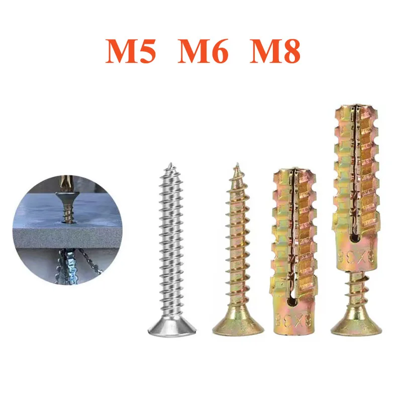 

Serrated Steel Anchor with 304 Stainless Steel Screws M5 M6 M8 Metal Expansion Tube Pipe Drilling Plug for Concrete Wall Anchors