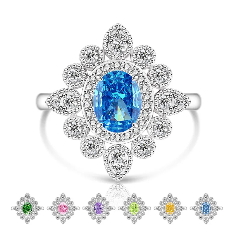 925 Sterling Silver Gorgeous Vintage Corolla Ice Flower Cut High Carbon Diamond Bright Ladies Ring Banquet Jewelry