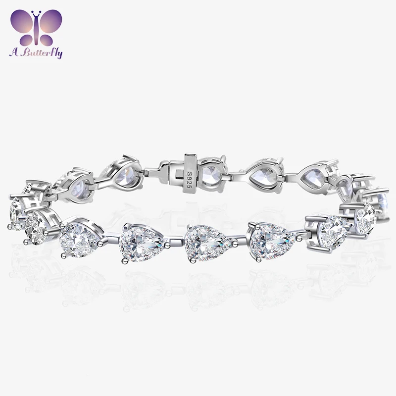 

AButterfly 100% 925 Sterling Silver Luxury Bracelet 6 * 8mm Pear SONA Simulated Diamond Women's Birthday Gift High Grade Jewelry