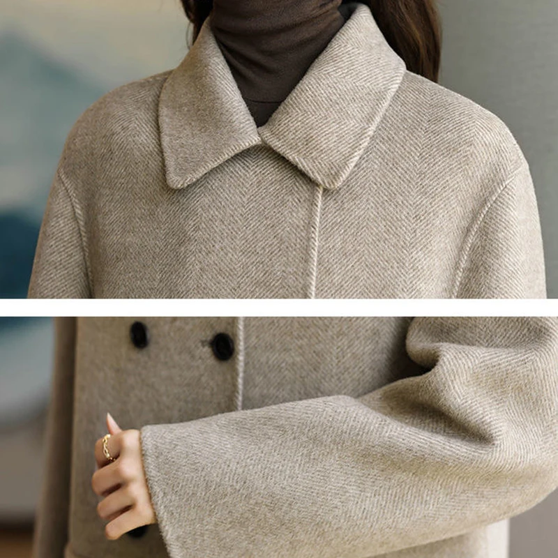 Office Lady Collar Woolen Coat for Women 2024 Autumn Winter Thickened Cotton Tops Korean Version Ladies Slimming Long Outerwear