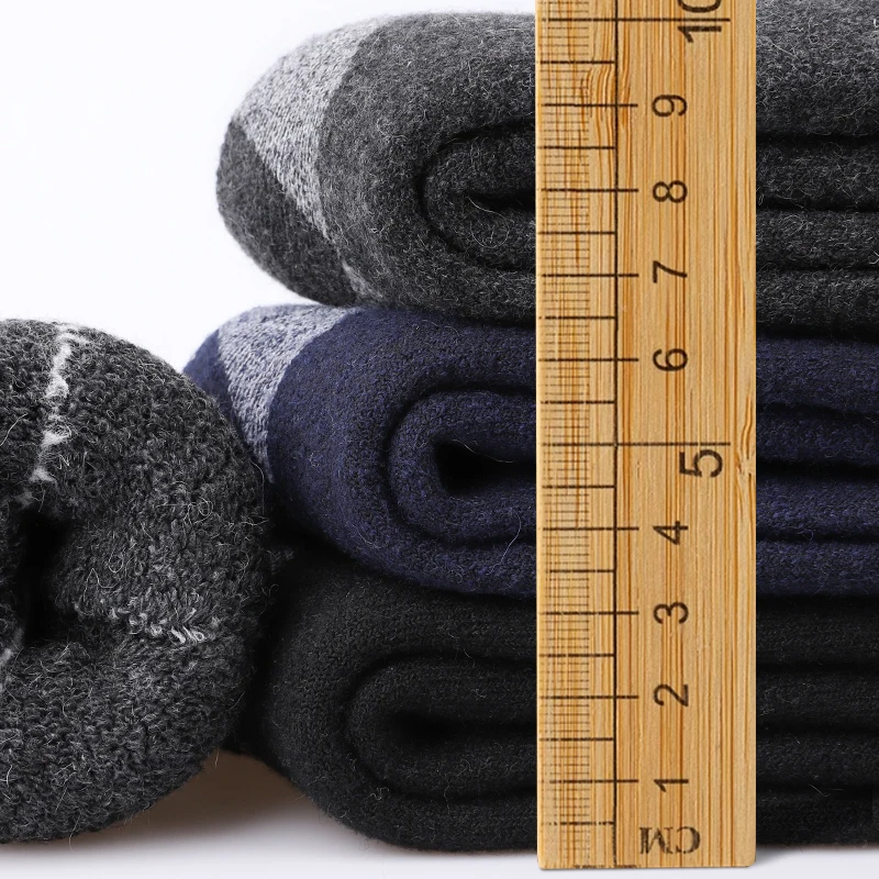 3 pares de calcetines de lana súper gruesos para hombres calcetines de lana merino contra la nieve fría calcetines de felpa calcetines de esquí de tubo medio gris negro suave