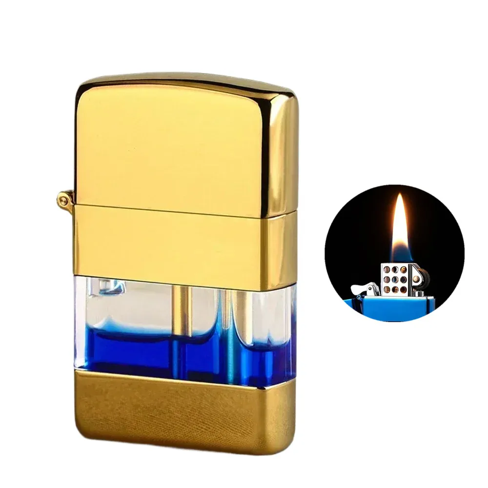 2026 New Metal Transparent Fuel Tank Retro Lighter Grinding Wheel Windproof Kerosiene Lighter Men’s Gift Choice