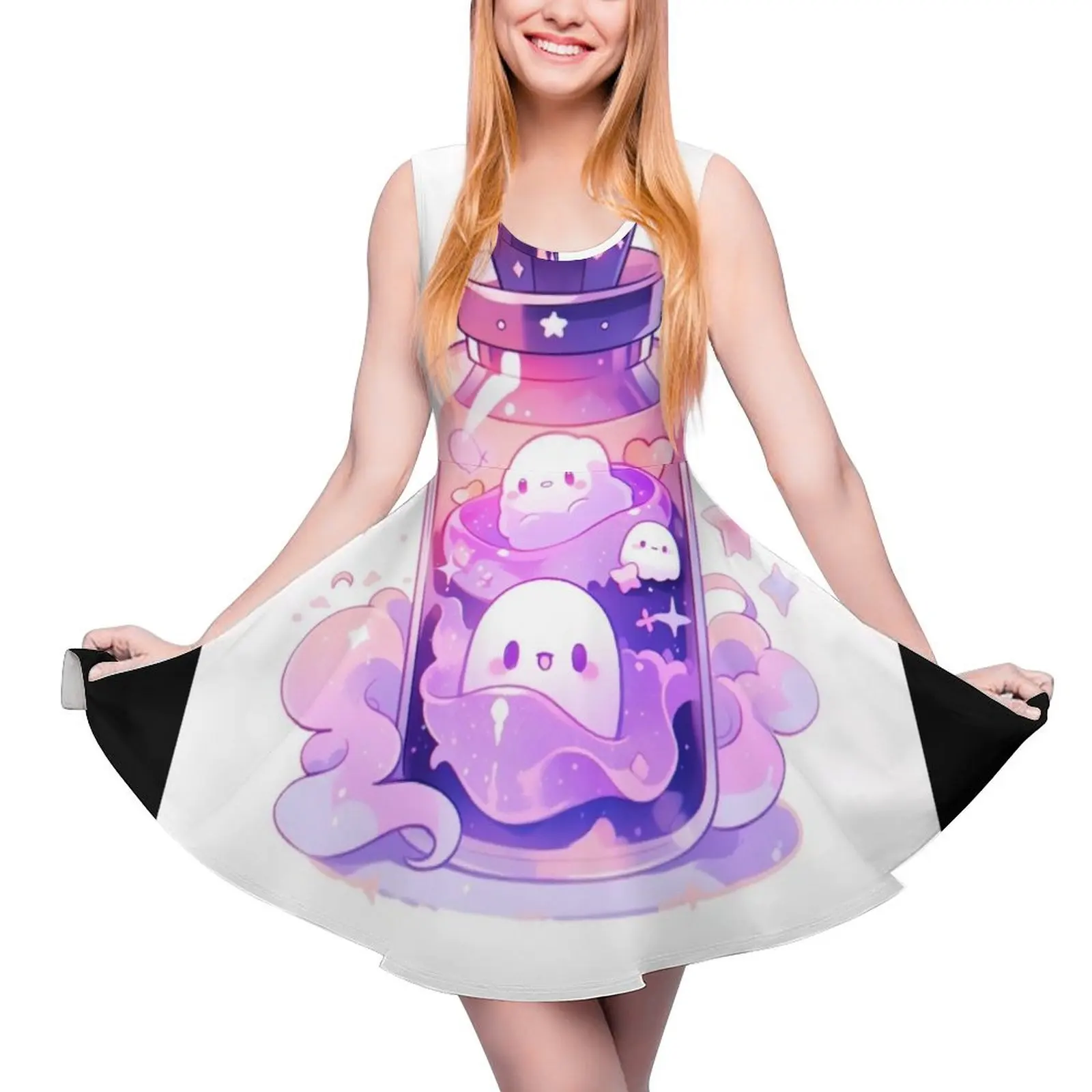 

Милое кавайное платье без рукавов на Хэллоуин с изображением счастливых Призраков в колбе женское платье женская одежда