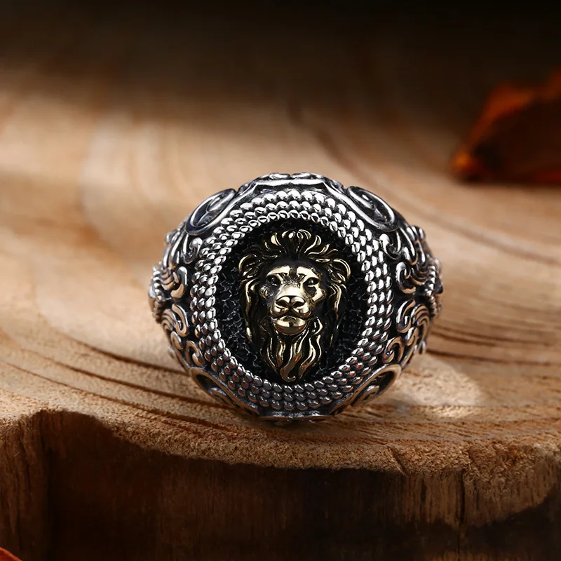 

Wholesale 925 sterling silver ring domineering personalized lion ring rings opening Thai silver vintage trendy unique ornament