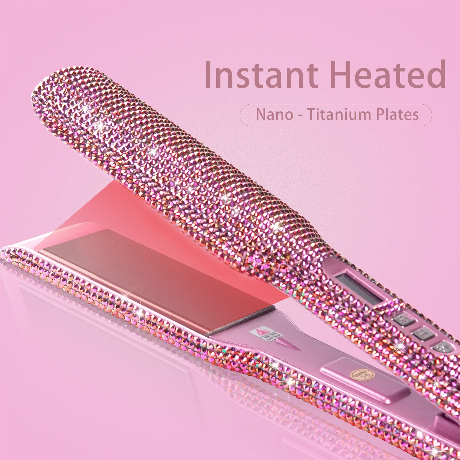 Professional Hair Straightener Rhinestone Flat Iron Titanium Dual Voltage 2 Inch LCD Display Hair Tools for Styling