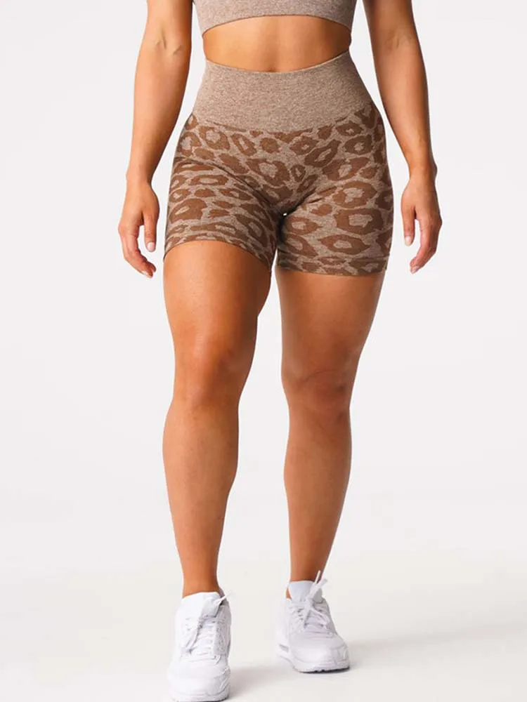 

Leopard Seamless Shorts Spandex Shorts Women Fitness Elastic Breathable Hip-lifting Leisure Sports Running