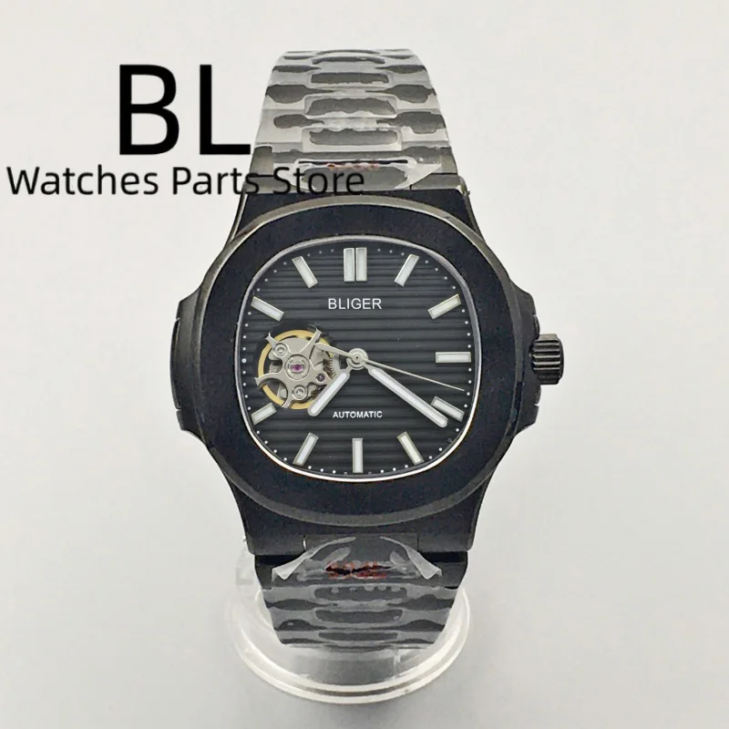 BLIGER 400MM Full Black Matte Square NH38 Automatic Men's Watch Sapphire Crystal Waterproof Black Blue Brown White Dilal Lumes
