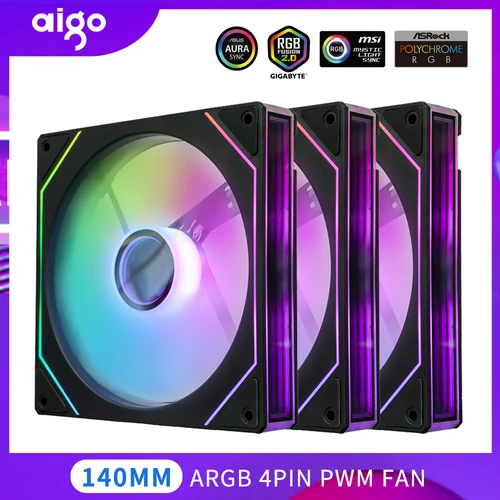 Aigo AS14 140mm Ventilador Argb Pc Case Ventiladores 4PIN PWM 5V-3PIN Cpu Enfriador de agua Gabinete Gamer Kit de refrigeración Ventiladores Rgb Ventilador