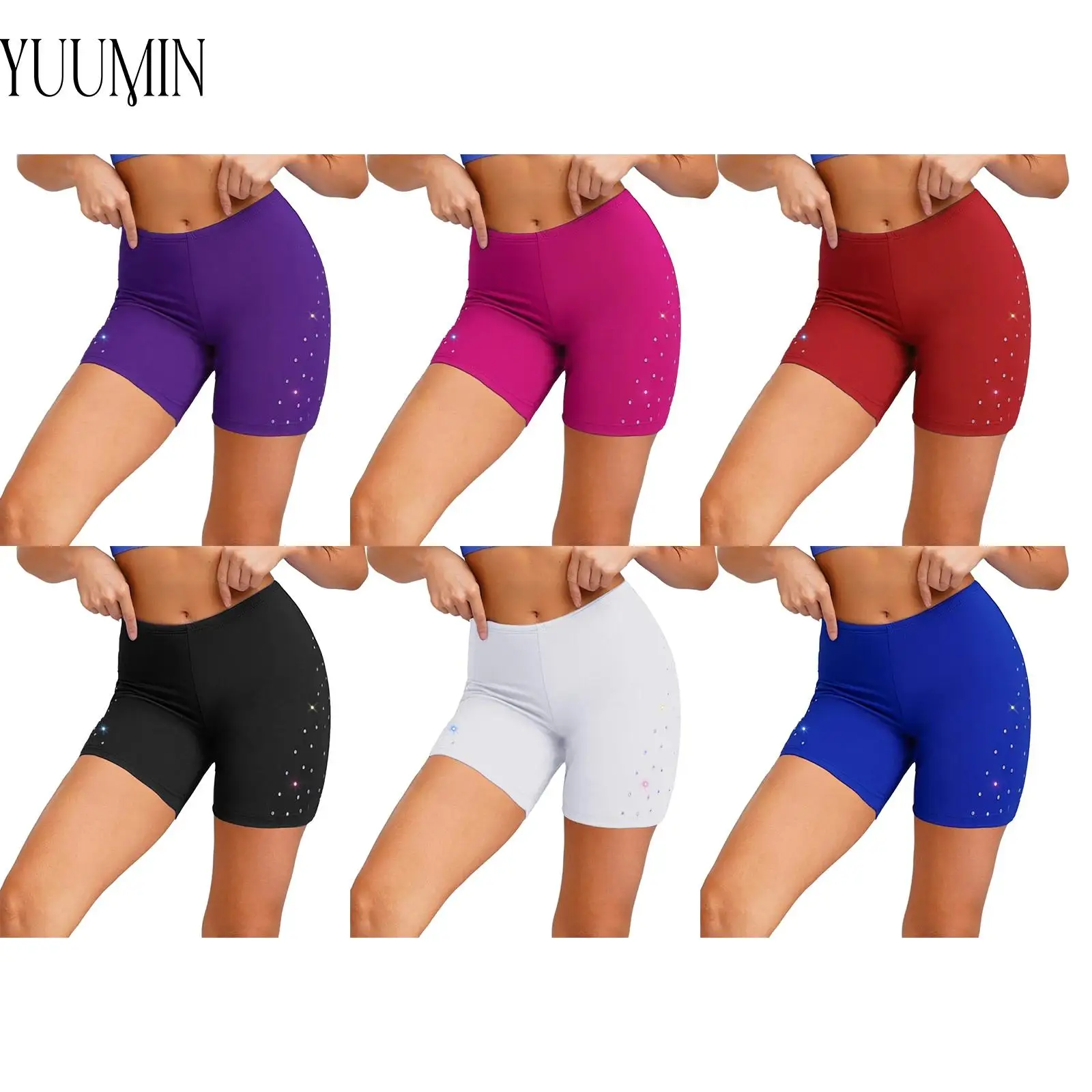 

Women Glittery Rhinestones Shorts Elastic Waistband Panties Underwear Dancewear for Belly Ballet Dance Gymnastics Figure Skating