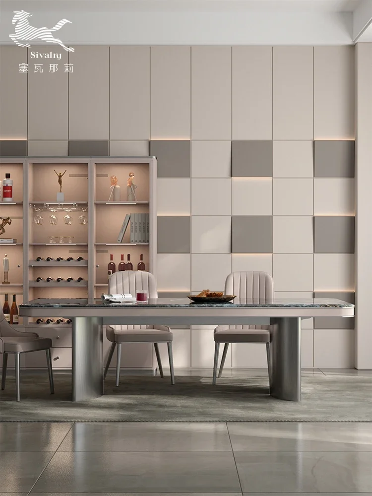 Light Luxury Stone Plate Dining Tables and Chairs Set Rectangular Dining Table