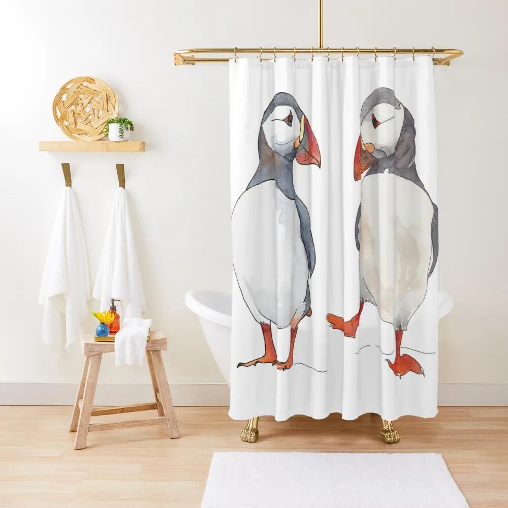 Puffin friends dancing - illustration Shower Curtain Washable Waterproof Fabric Shower Bathroom Showers Curtain