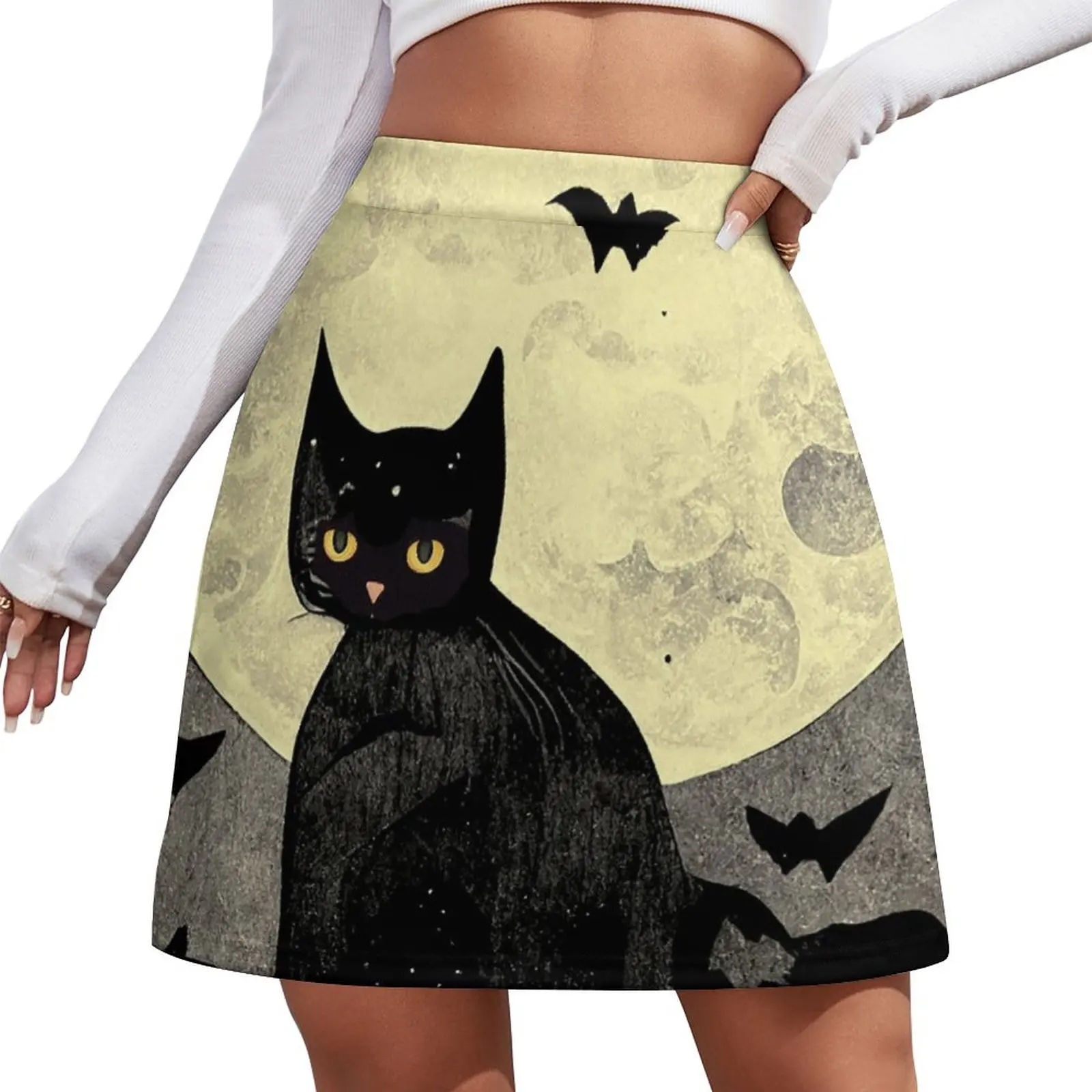 Halloween black cat in moonlight Mini Skirt 90s aesthetic skirt for women skirts summer 2026 woman Mini Skirt