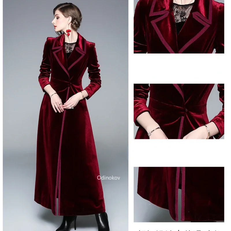 Burgundy Long Skirt  rench Coats and Jackets Women Winter Clothes  Sobretudo Feminino