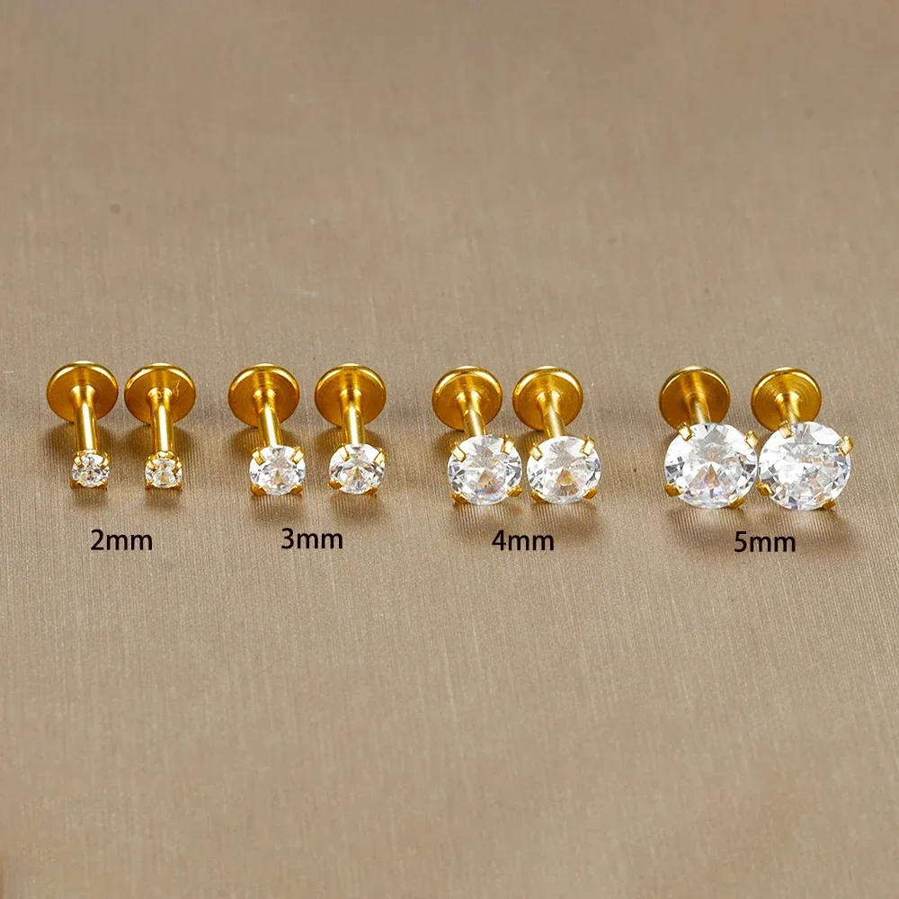 2PC Labret Tragus Stud Earrings 16G Surgical Stainless Steel CZ Crystal  Monroe Helix Cartialge Conch Medusa Lip Body Piercing