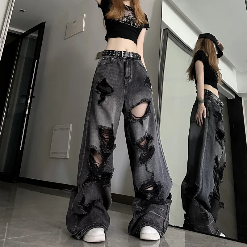 

Vintage High Waist Denim Pants Ripped Jeans Women Fashion Loose Wide Leg Straight Pants Y2k Washed Streetwear Casual Wide Leg