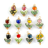 2PCs 304 Stainless Steel & Ceramic Tulip Flower Charms Flora Collection 18K Gold Plated Pendants For DIY Necklace Jewelry Making