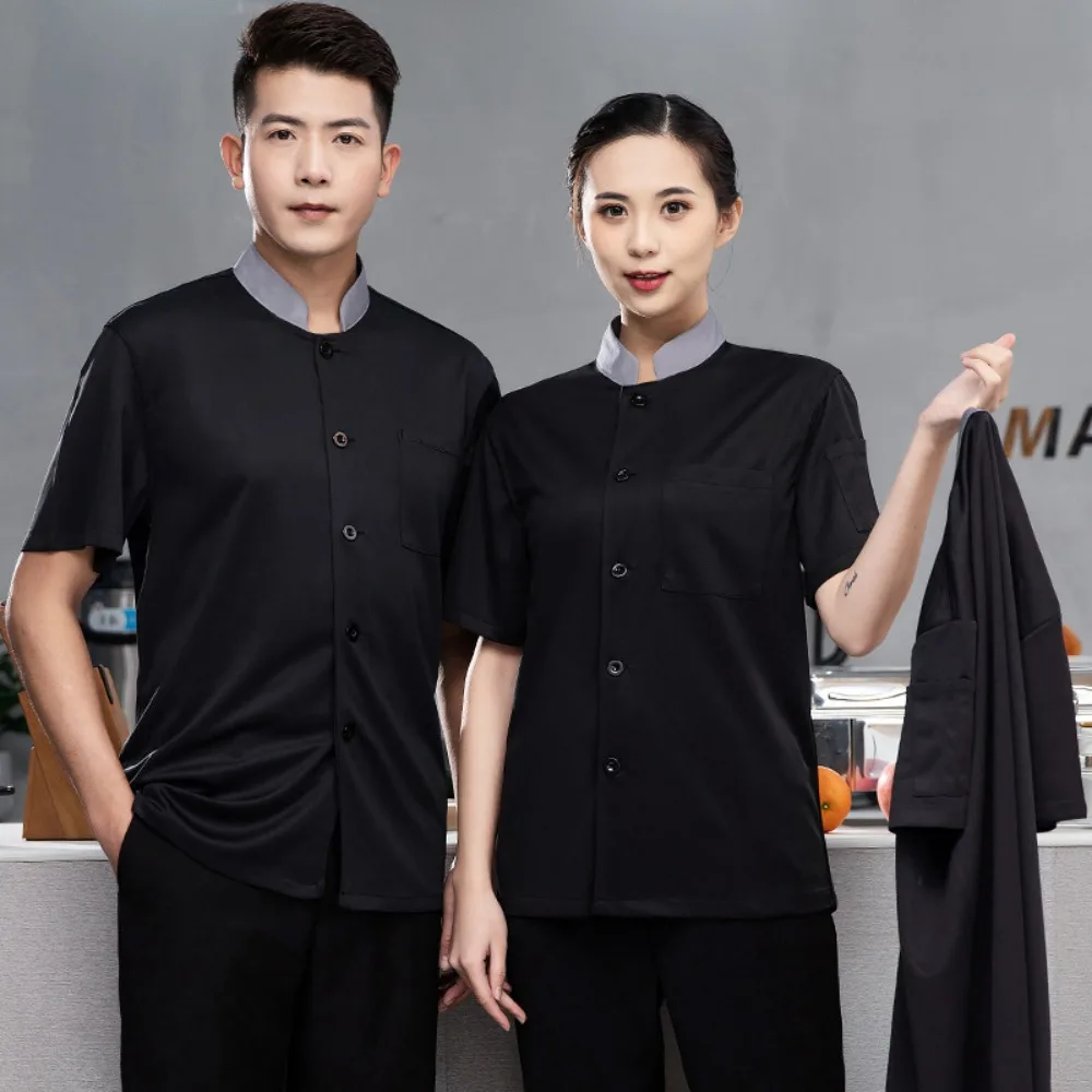 Ice Silk Chef-Arbeitskleidung für Männer und Frauen, kurzärmelige Restaurant-High-End-Hotel-atmungsaktive Kochkleidung für Arbeitskleidung