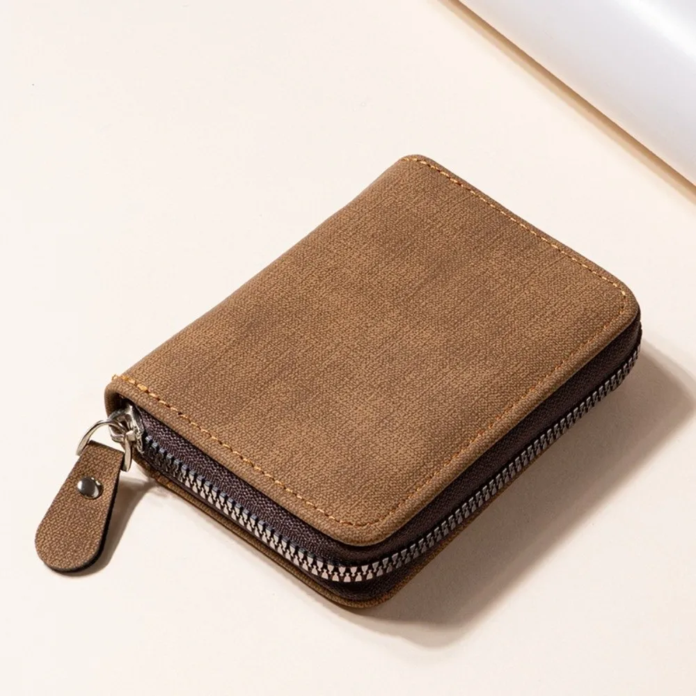 PU Leather Men Wallet RFID Blocking Thin Short Zipper Wallet Accordion Design Multi-functional Coin Purse Pouch for Men Women