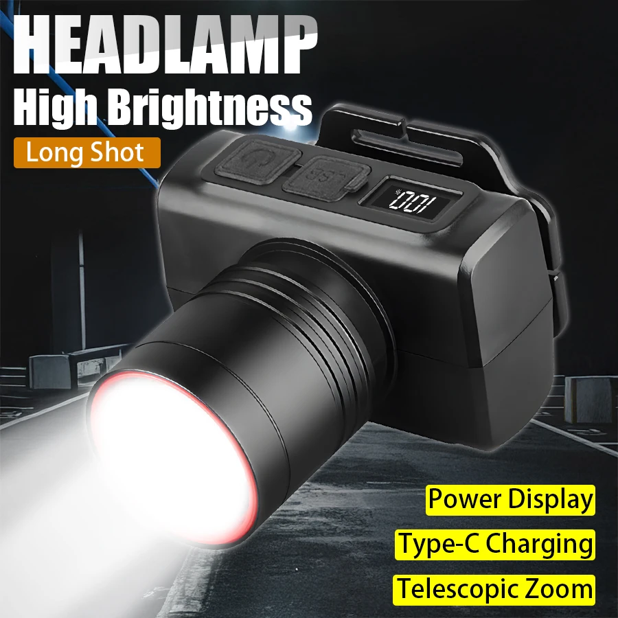 

Супер яркий индукционный светодиодный налобный фонарь, перезаряжаемый через USB, масштабируемый фонарь, мощный налобный фонарь для ночной рыбалки, охоты, аварийной помощи