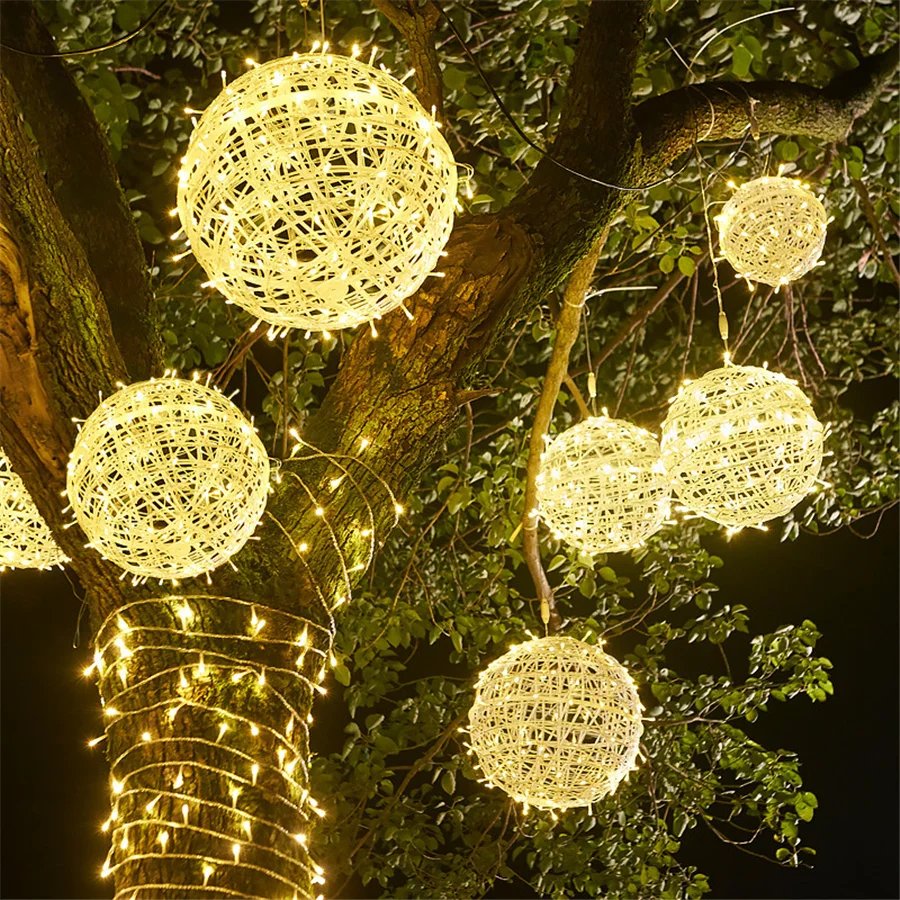 

Christmas LED Rattan Ball String Lights Outdoor 20/30CM Hanging Landscape Fairy Lights for Party Wedding Garden Courtyard Decor