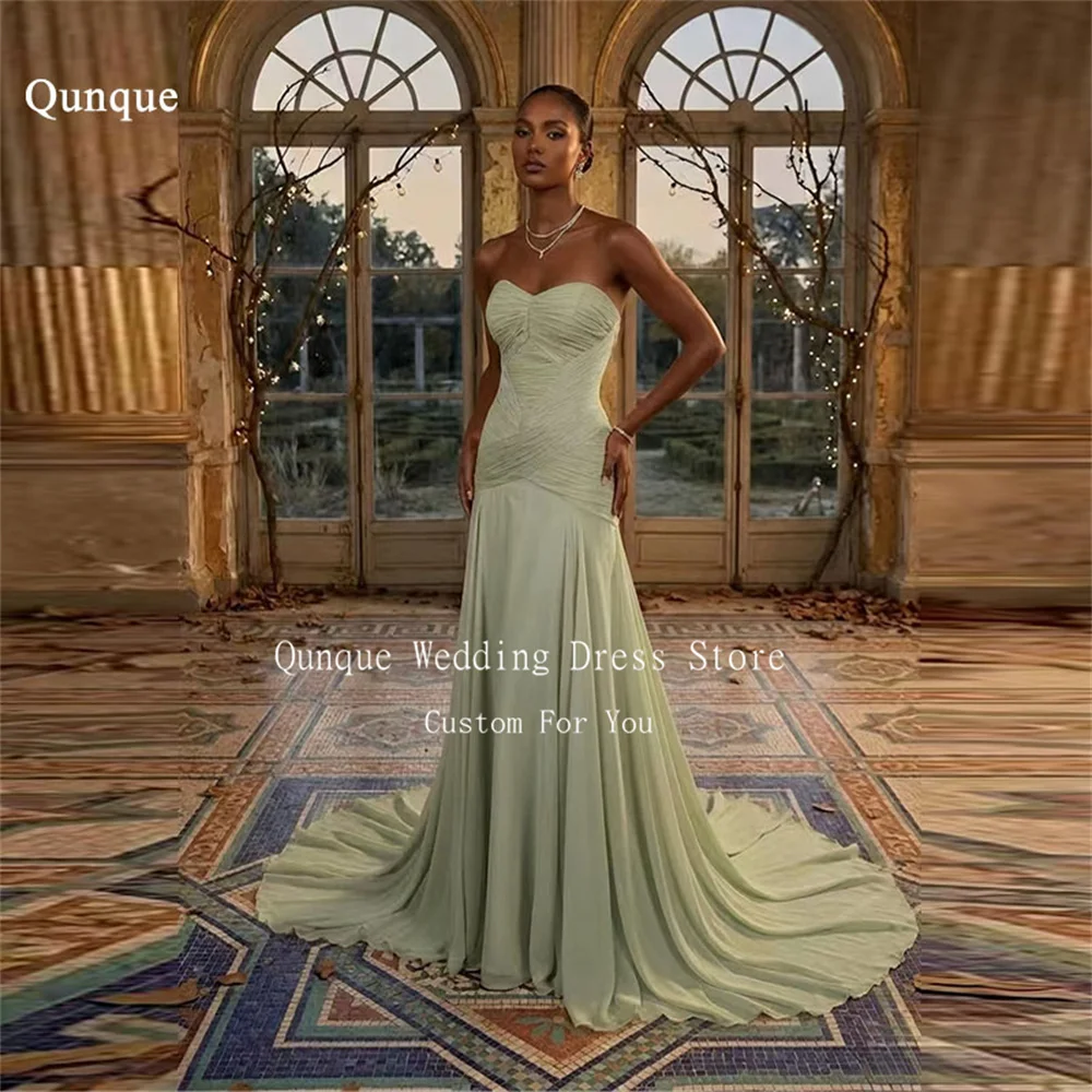 

Вечернее платье Qunque из шифона мятного цвета с шлейфом, без рукавов, плиссированное, с вырезом «сердечко», на заказ