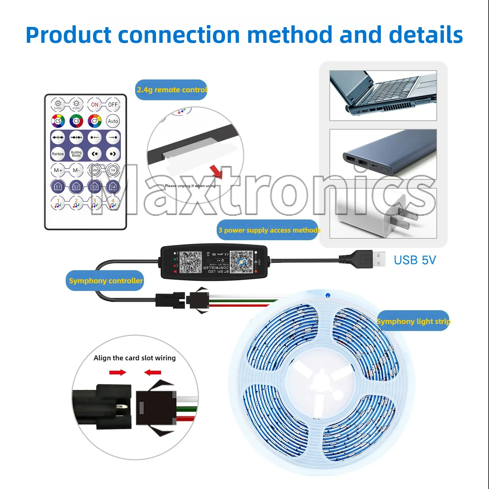 Kit de tira de luces LED inteligente WS2812B de 1-5 metros RGB direccionable individualmente IP30/65/67 DC5V y controlador LED de música Bluetooth de 28 teclas