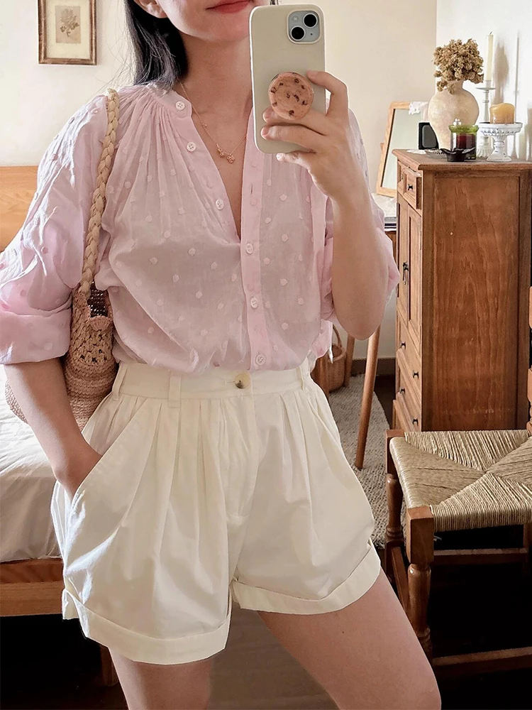 

Круглый вышитый горошек, свободный женский летний солнцезащитный многослойный топ, дышащий хлопковый длинный све, повседневный