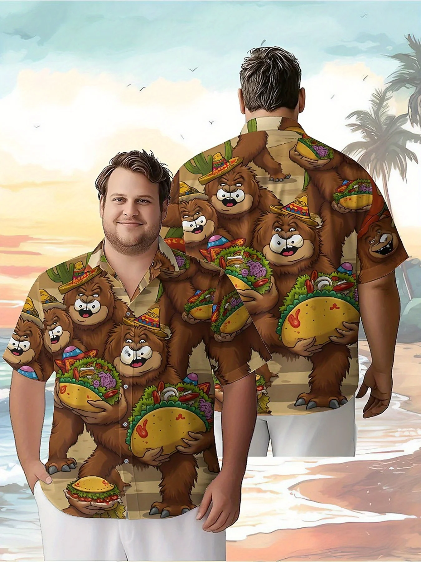 

Men's Plus Size Hawaiian ShirtsSasquatch Mexican Food Partypattern, Fashionable Aloha Shirt, Summer Casual Top,3D Unisex Clothes