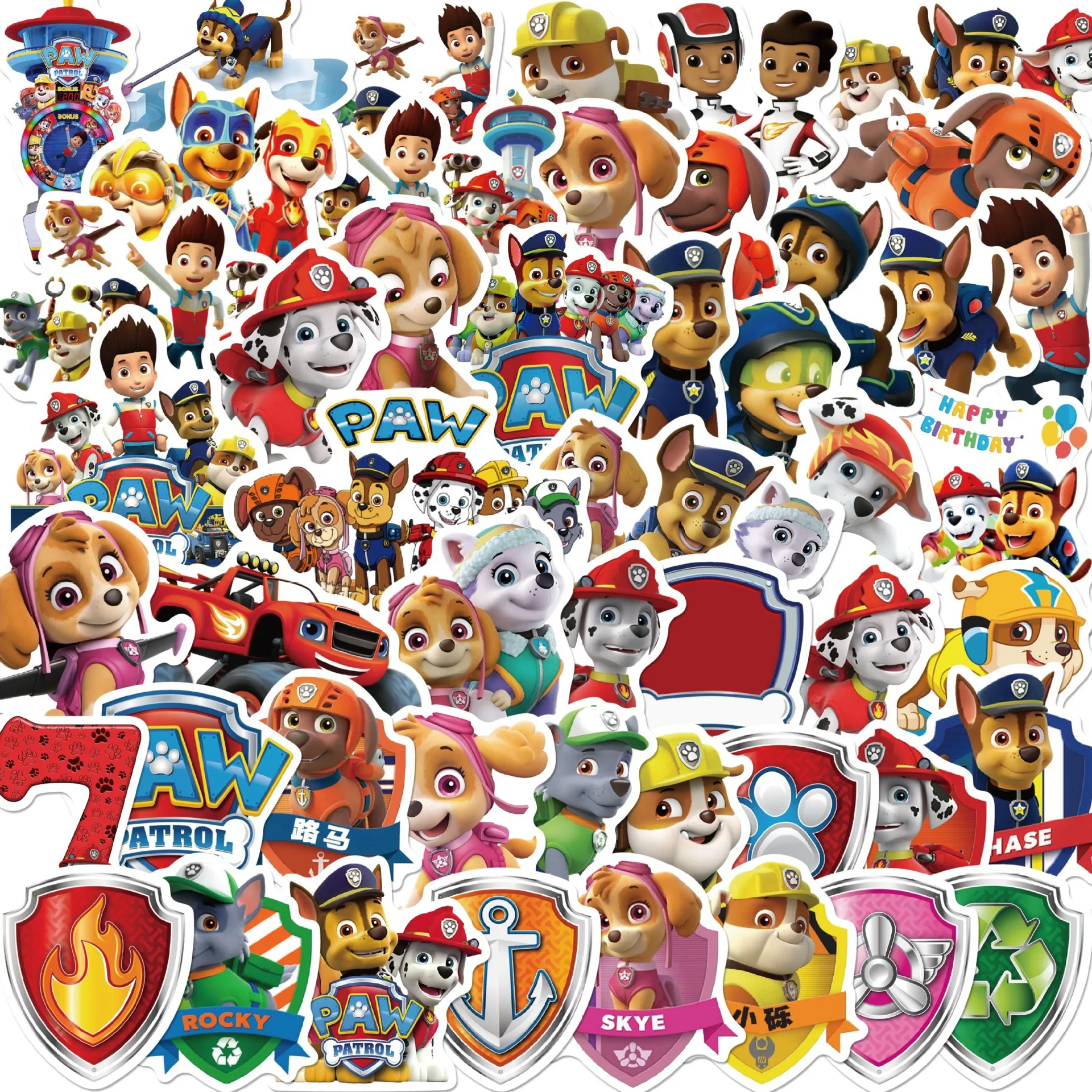 50pcs Paw Patrol Kids Classic Toy Stickers Cartoon Computer Water Cup Guitar Luggage Without Leaving Glue DIY Waterproof Sticker