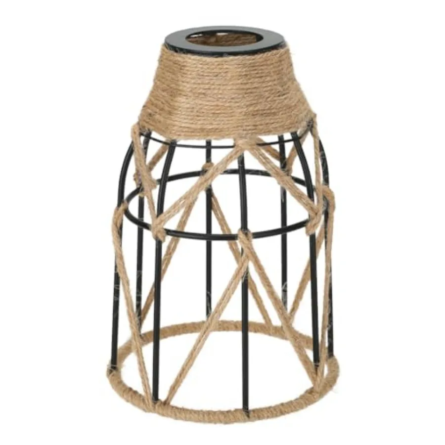1 Pack Industrial Hemp Rope Pendant Lamp Shade, Small Vintage Boho Hanging Light Shades, Mini Rustic Metal Cage Lampshade for E