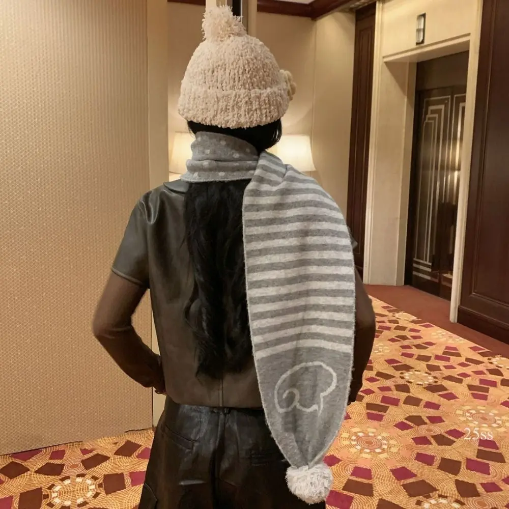 ผ้าพันคอไหมพรมลายทางแฟชั่นฤดูใบไม้ร่วงฤดูหนาว สไตล์เกาหลี Y2K ผ้าพันคอผู้หญิงลายจุด อุ่นคอ ของขวัญ