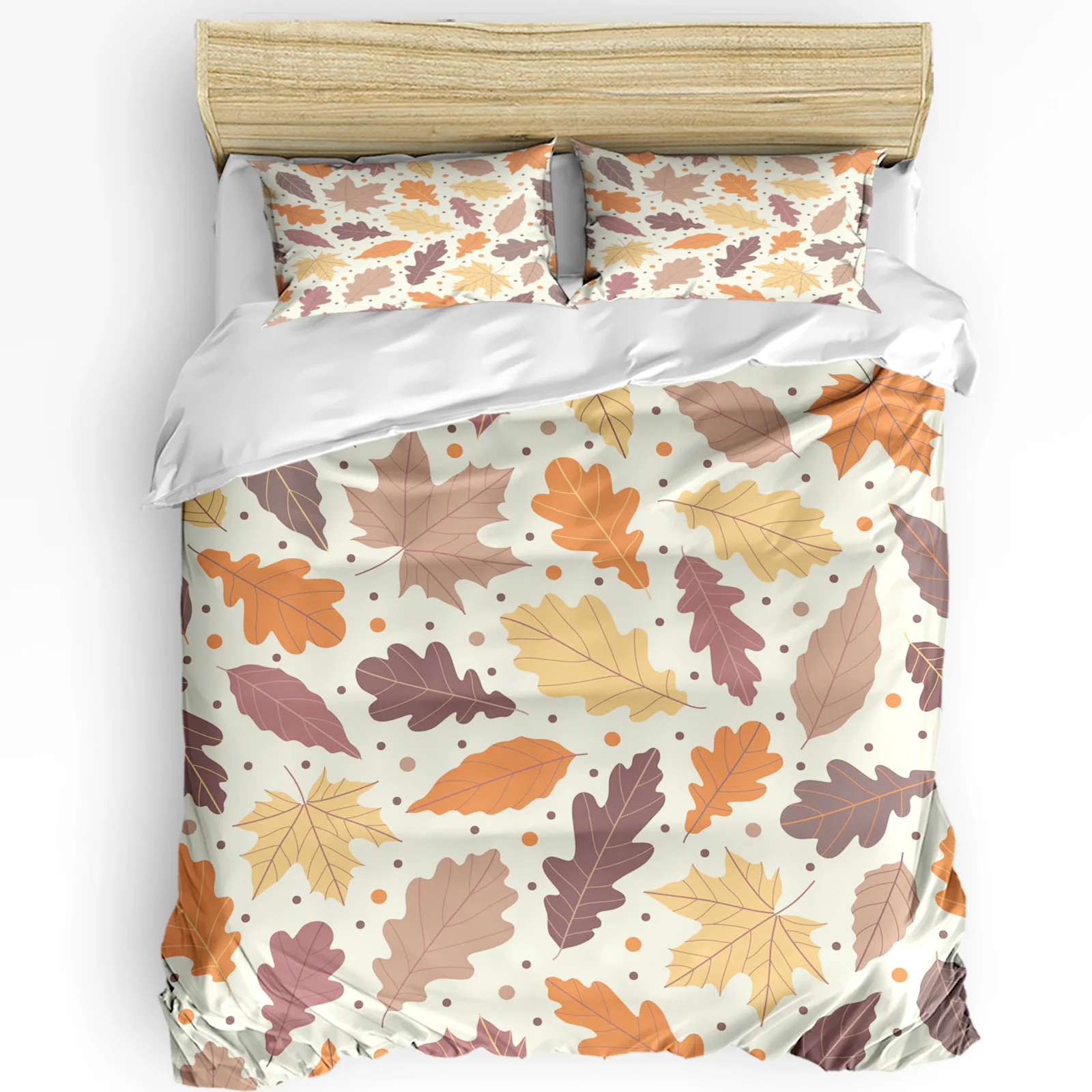 Maple Leaf Dots Autumn Art Printed Comfort Duvet Cover Pillow Case Home Textile Quilt Cover Boy Kid Teen Girl 3pcs Bedding Set
