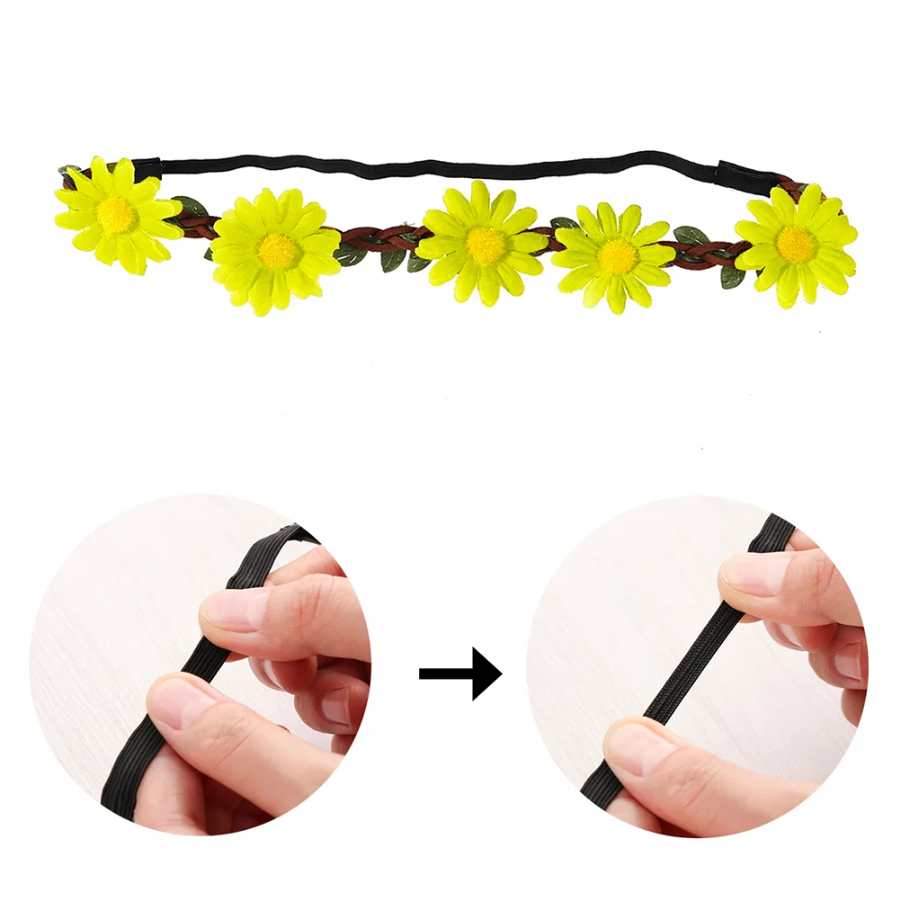 5 Pcs Floral Garland Flower Hair Accessories Headgear Hawaiian Headband Yellow Wreath Sunflower Woman