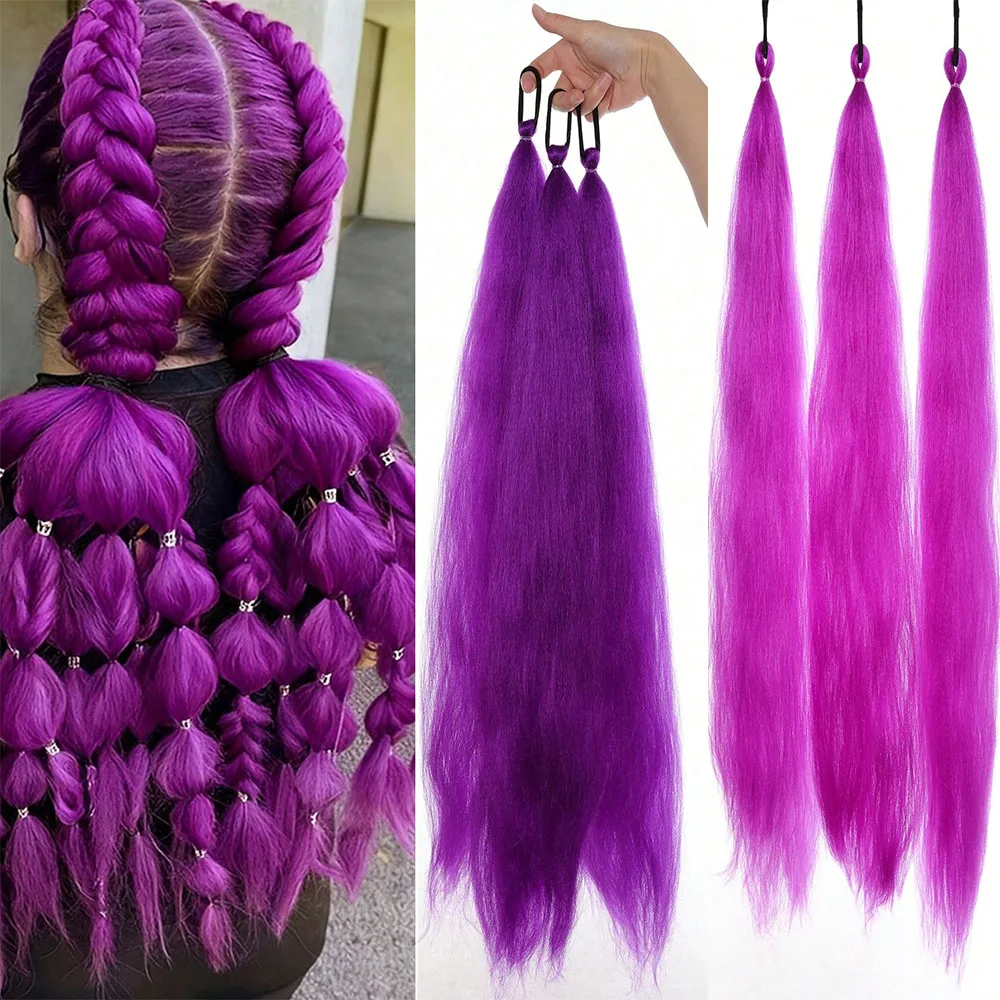 

Синтетический хвостик для волос 26 дюймов, ярко-розовый, для девочек, детей и женщин, длинный прямой разноцветный хвостик для плетения, многоцветный хвостик.