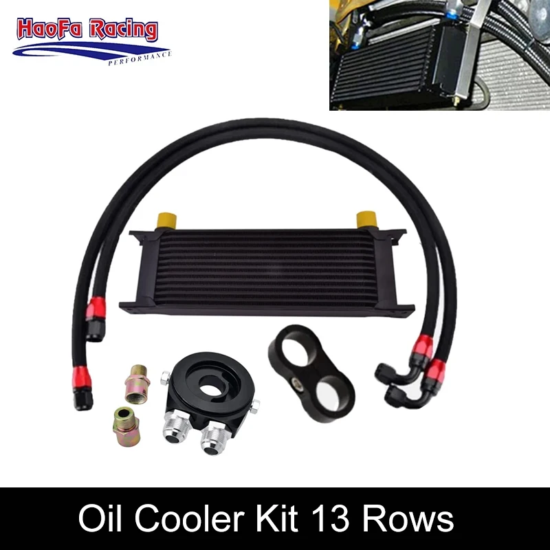 

Oil Cooler AN10 Transmission Oil Cooler Kit Universal + Oil Filter Adapter + Braided Hose AN Fittings 13Rows